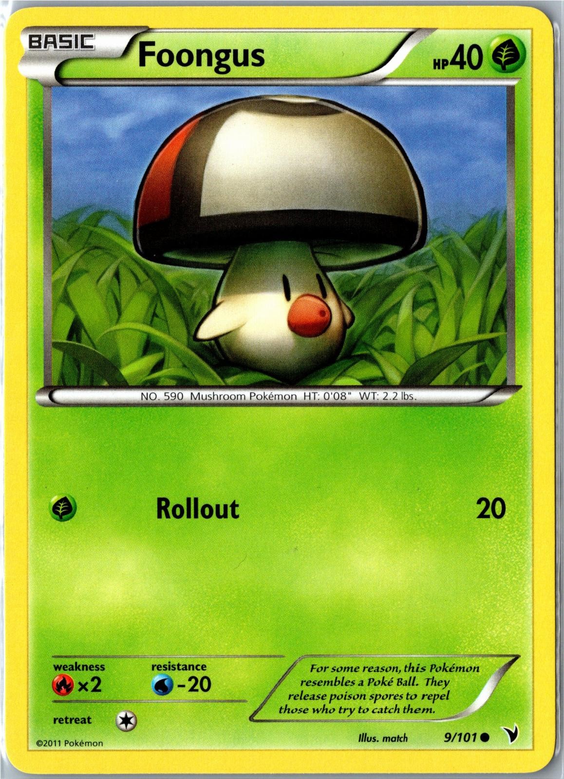 Pokemon Card - Foongus Noble Victories 9/101 2011 Common Lightly Played