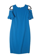 CALVIN KLEIN 6 Blue Cold Shoulder Gold Zipper Detail Stretch