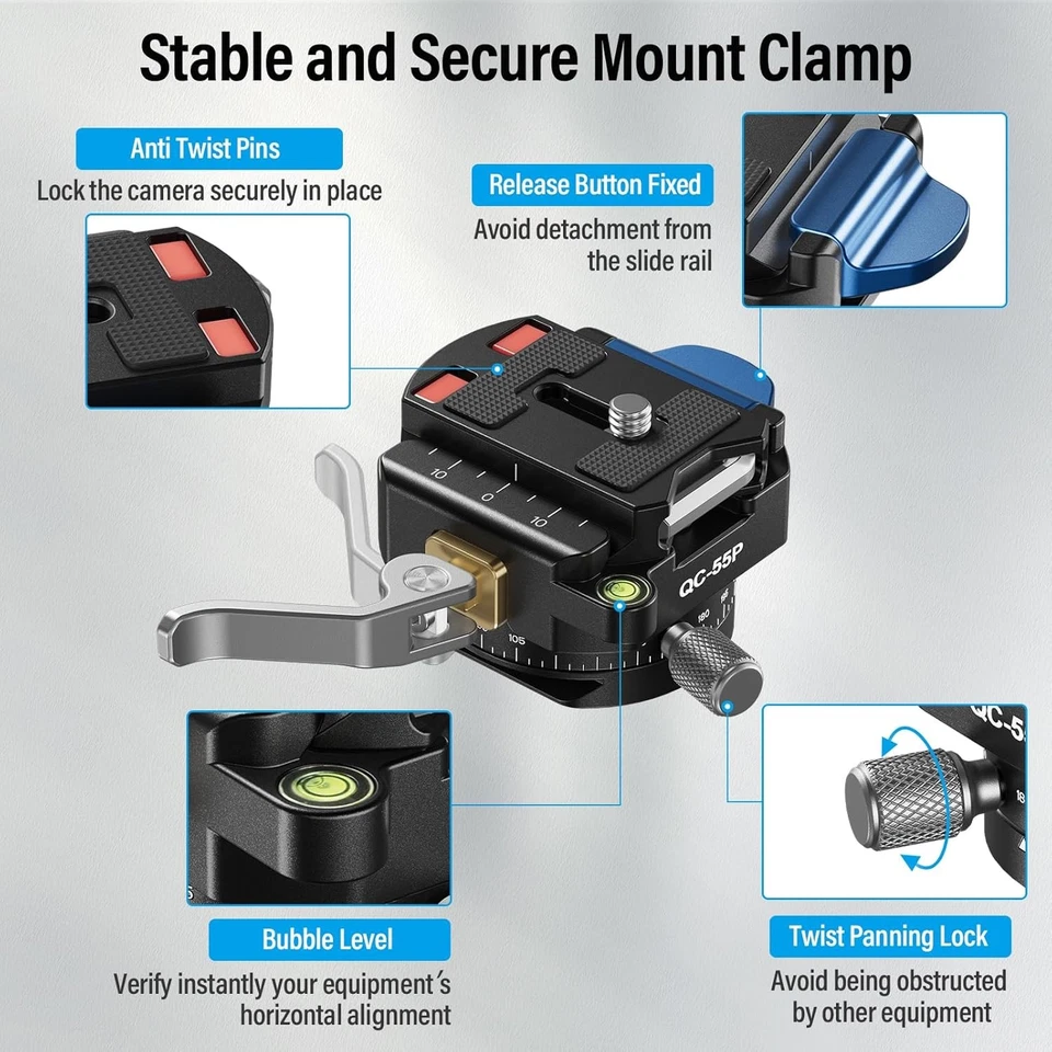 Sirui 55mm Quick Release Plate with 360° Rotating Panoramic 1/4" and 3/8" - Image 2 of 4