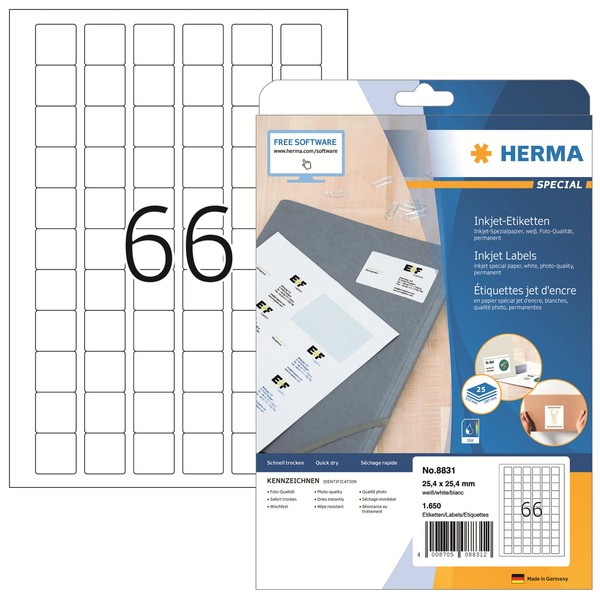 1 Bis 64X Herma Inkjet-Etiketten Special, 25,4 X 25,4 Mm, Weiß Spare Bis Zu 43%-image