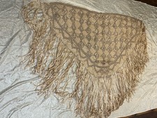 Vintage Early 1900 s Satin Ribbon Macrame Fringe Shawl