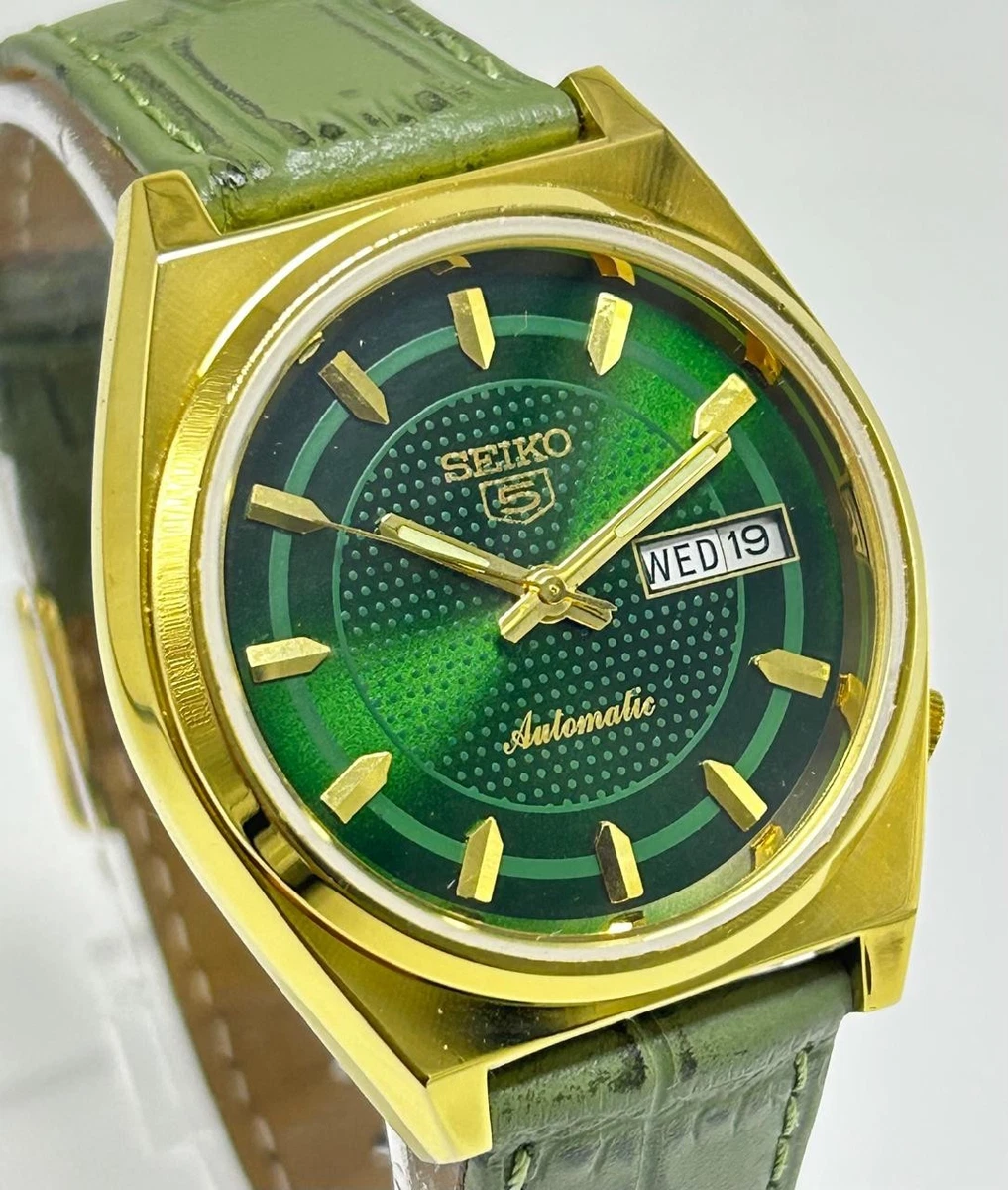 SEIKO5オーバーホール済ゴールドケースデイデイトヴィンテージグリーン Seiko 5 Gold Plated Case Faux Leather Wristwatches for sale | eBay