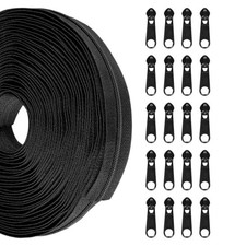 10 Yards Nylon Coil Zippers by the Yards, 5 Bulk Zippers with 20 Pcs Zipper Sli
