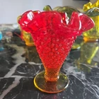 Fenton Amberina Hobnail Vase Ruffled Rim Pedestal Red to Yellow UV Glow Vintage