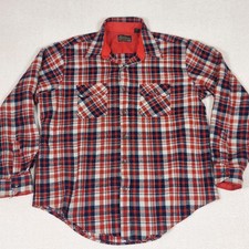 Vtg Sears Sportswear Flannel Mens XL Tall Red White Blue Plaid Perma Prest 80's