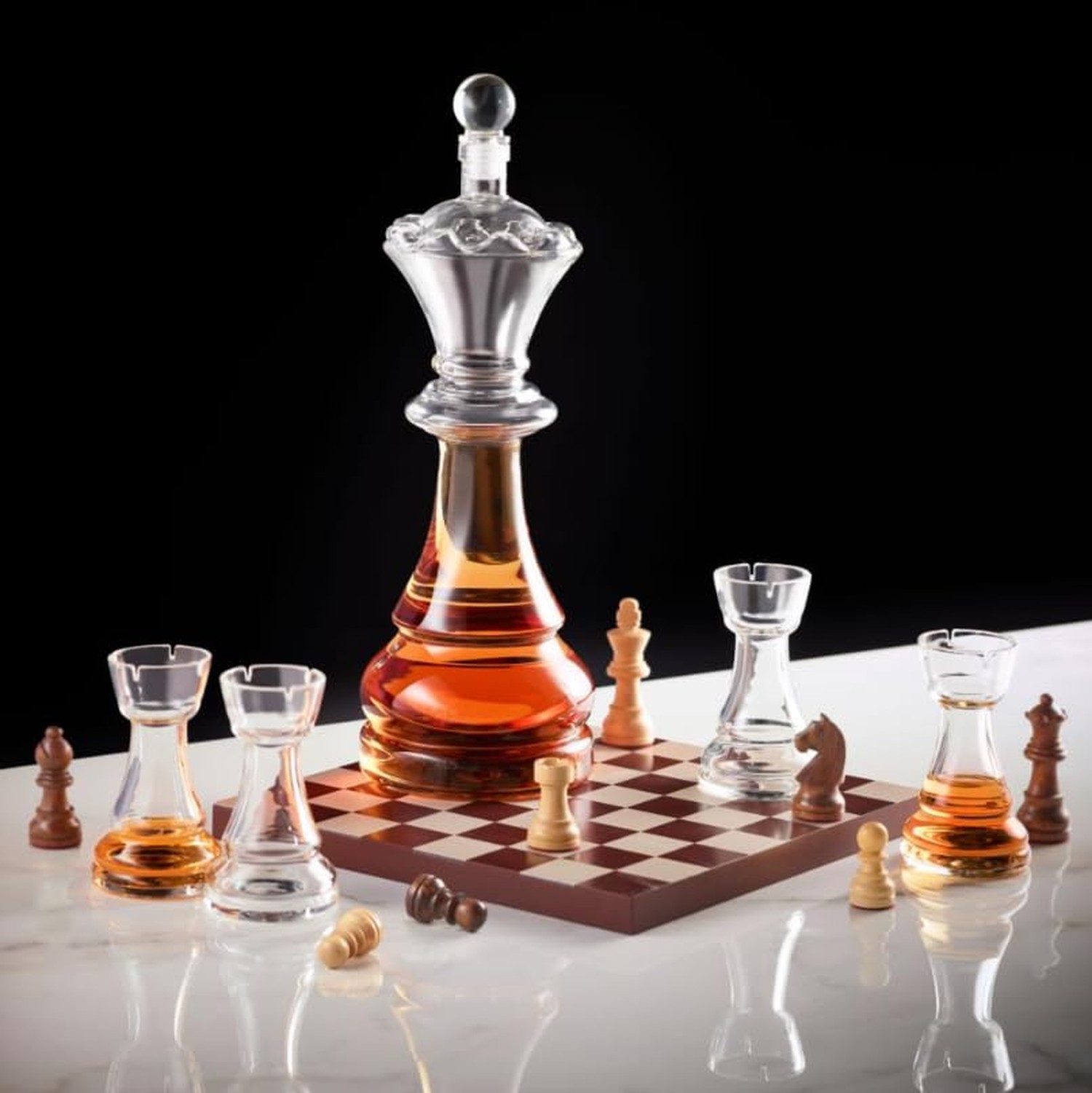 Chess Gift Decanter Set by The Wine Savant - Queen Chess Decanter 750ml 12" H...