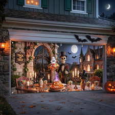 Halloween Garage Door Cover 7X16 FT, Skeleton Halloween Decoration