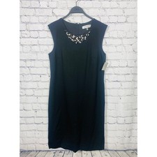 Kasper Sheath Dress Women Black 8 NWT Beaded Pearl Neck Sleeveless Career Formal