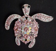 Lovely Rhinestone Sea Turtle Animal Brooch Pink Pin Pendant