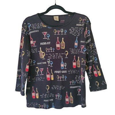 Jess & Jane Wine Collection Top 3/4 Sleeve Cotton Rhinestone Merlot Medium USA