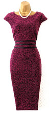 GINA BACCONI Pink Textured Pencil Dress Sz 14 Black Trim Wedding Party Guest