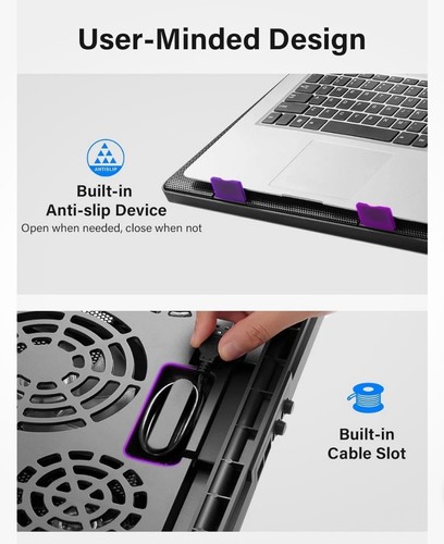 Kootek Laptop Cooling Pad, Cooler with 5 Quiet Fans for 12"-17" Purple NEW - 第 7/13 張圖片