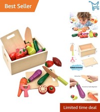 Wooden Play Food Set for Kids Kitchen Realistic Fruit Vegetables Role Play