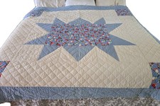 Vintage Handmade Quilt Blue Star Pattern 86x76"