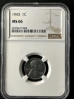 1943  1C Lincoln Wheat One Cent  NGC MS66  6553417-064