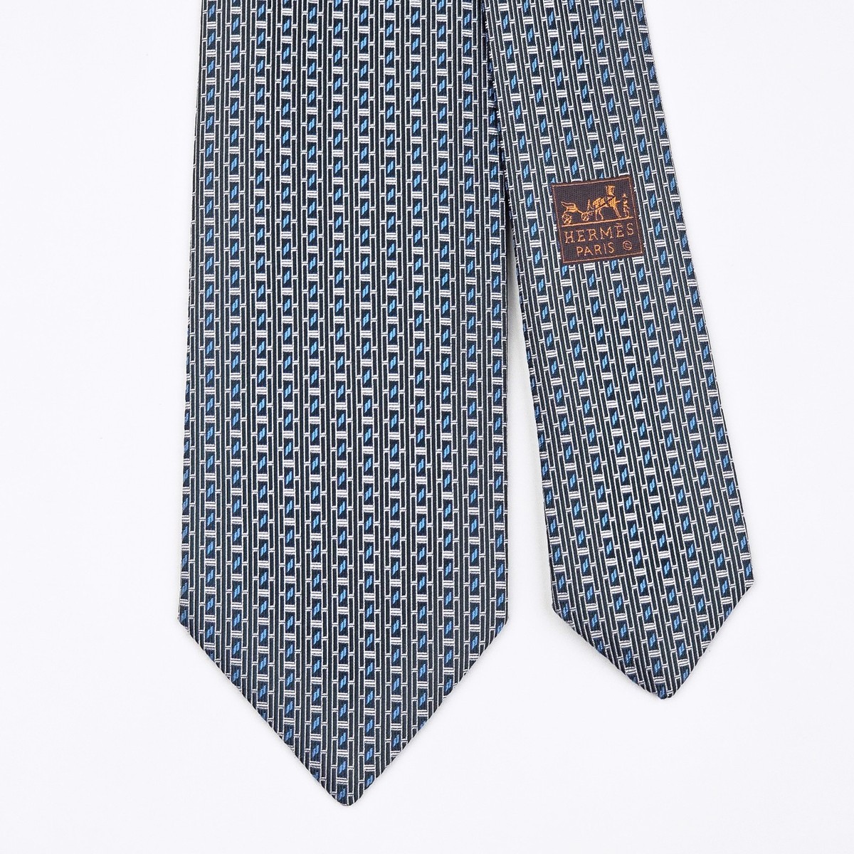 HERMES TIE 659057 T Figure H Striped in Blue Silk Necktie | eBay