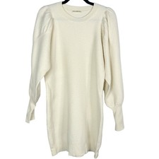 Ulla Johnson Medium M Cream Viviana Merino Wool Puff Sleeve Knit Sweater Dress