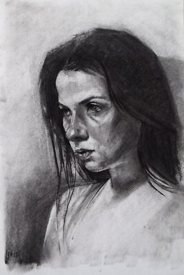 Portrait Studie - A4 - Original Kohlezeichnung auf 150 g/m² Papier (kein Druck)