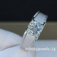 Men's Lab-Created 2.62CT Round Cut Diamond Wedding Ring Gift 14K White Gold Over