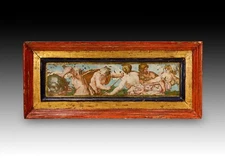 Tritons defending Nereids. Oil on glass (reverse). Possibly Italian school...