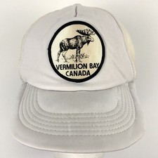 Vtg Vermilion Bay Moose Patch Hat Canada Logo Foam Mesh Snap Back Trucker Cap