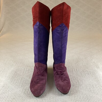 Patchwork Suede Boots Vintage Leather Bootleg Size 9
