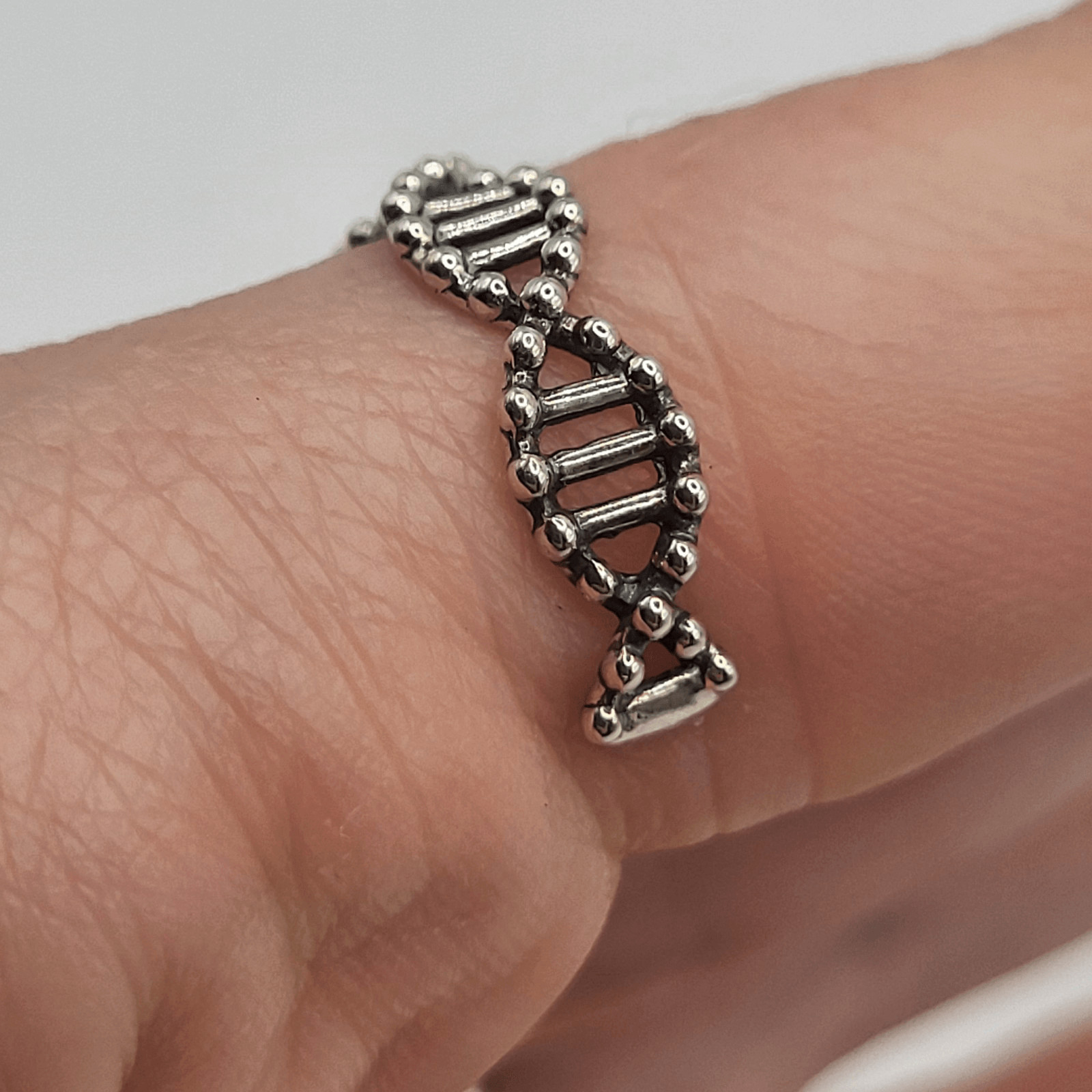 Sterling Silver Signed DNA Adjustable Ring - image 3