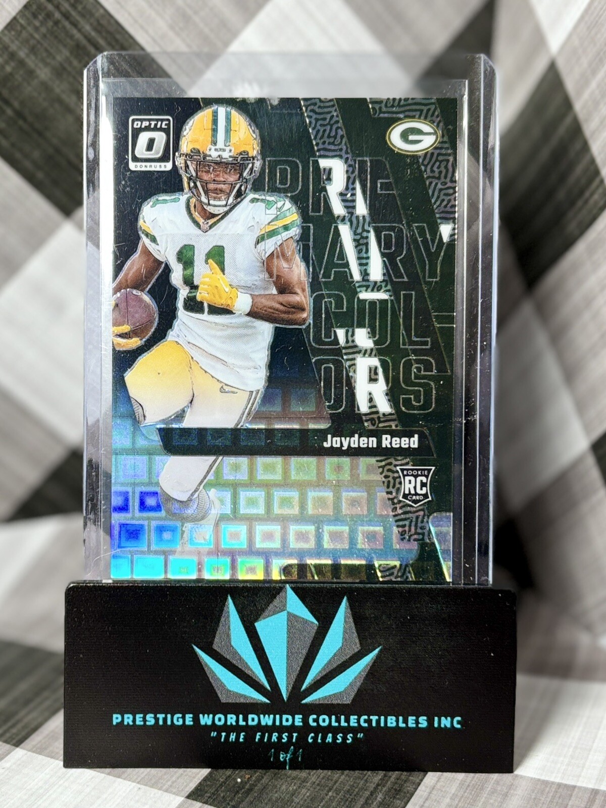 Jayden Reed 2023 Optic Primary Colors Black Pandora Rookie /25 #12 GB Packers RC