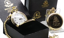BUDDHA Gold Pocket Watch Luxury Gift Case Boxed 24k Plated MEDITATION YOGA HEAL