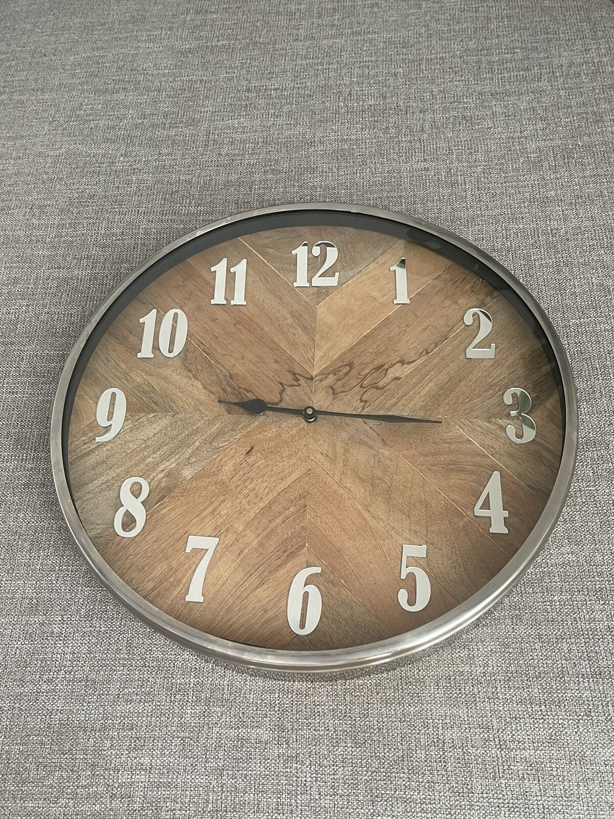 Beautiful Big Wood & Chrome Wall Clock 16” Farmhouse Chic