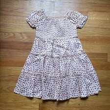 Mayoral Girls Pink Leopard Hearts Smocked Tiered Dress sz 6 NEW