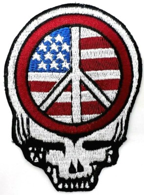 Grateful Dead Steal Your Face Flag Peace Sign Embroidered Rock Iron on Patch
