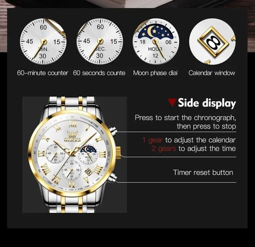 OLEVS Wasserdichte Leuchtende Quarzuhr Herren Business Luxus Armbanduhr Geschenk - Bild 3 von 16