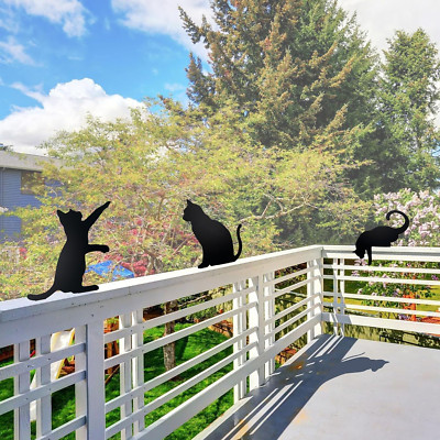 Metal Cat Statues Garden Yard Decor Silhouette Fence Topper, 3 Pcs