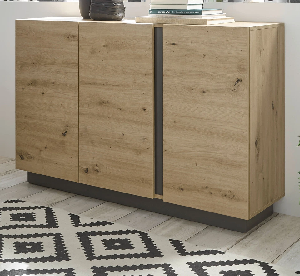 Sideboard Kommode Eiche Artisan grau Anrichte Wohnzimmer Esszimmer Möbel Louna