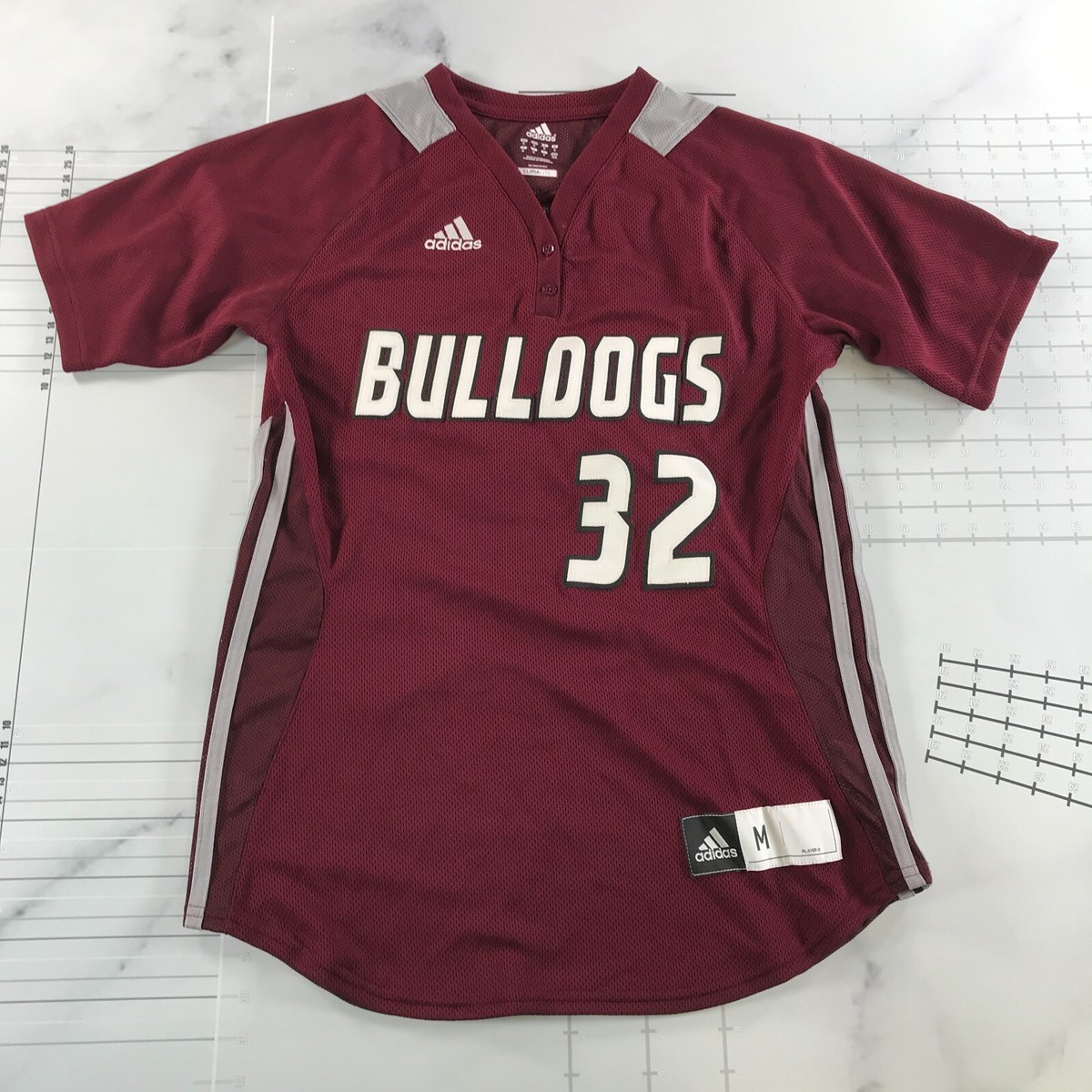 Adidas Bulldogs Shirt Womens Medium Burgundy Red Grey Button Vitti