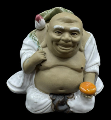 Vintage Chinese Happy Buddha Mudman Shiwan Figure Statue 5'' Asian Decor