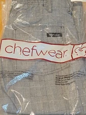 NEW Gray Plaid Chef Pants 4 Pocket Zippered Chefwear CW3640 Size Small