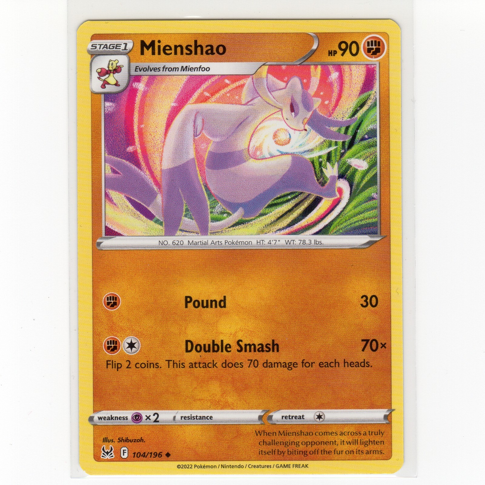 Pokemon TCG Mienshao 104/196 Swsh11: Lost Origin Regular Uncommon Card 2022 EN-M