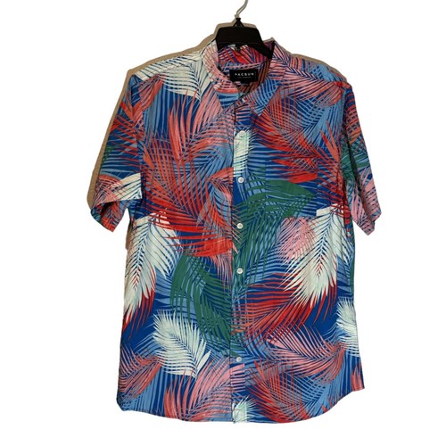PacSun Mens Tropical Palm Print Button-Up Shirt Size L 100% Cotton Blue/Red/Gree - Picture 10 of 12