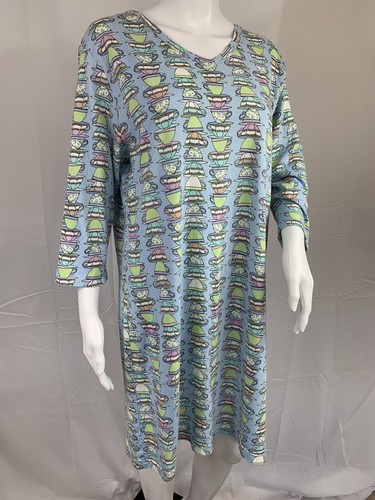 ADONNA Nachthemd Gr. L Midi hellblau bunt Teetassen 3/4 Arm BAUMWOLLE - Bild 5 von 12