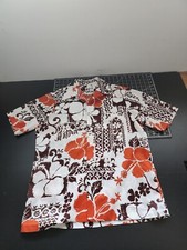 Vintage Holo Holo Hawaiian Shirt Men's Size M Orange Polyester Hibiscus Print