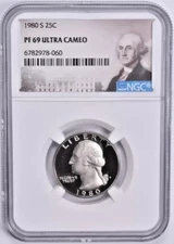 1980-S PF69 Ultra CAMEO  Washington Quarter NGC Brown Special label