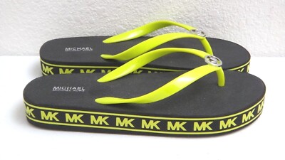 MICHAEL KORS Signature Flip Flops Flat Sandals Thongs Green Brown Size 8,  10