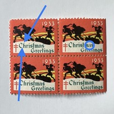 ERROR 1933 MNH CHRISTMAS SEAL BLOCK WITH EXTRA MARKS AND FAINT "a"