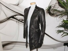 Belstaff Real Lambs Leather Long Length Trench Coat Mac Jet Black Jacket Size M