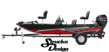 Boat Wrap Black Gray Red Vinyl Graphic Decal Kit Fishing Abstract Tech Lines