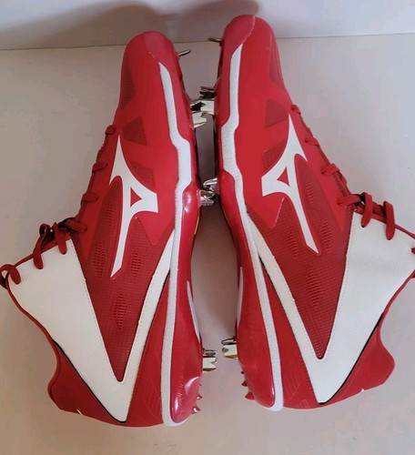 Men's Mizuno Metal Baseball Cleats Mid Red/White Sz 12.5 - Picture 5 of 7