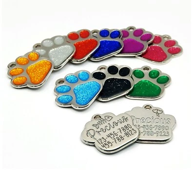 Deep Engraving, Glitter Paw Pet ID Tag, Custom Engraved, Dog Tags Personalized - Image 1 of 4