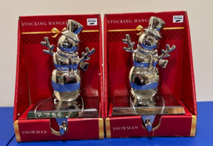 NIB Bed Bath Beyond Snowman Silver Stocking Hanger Christmas Lot of 2